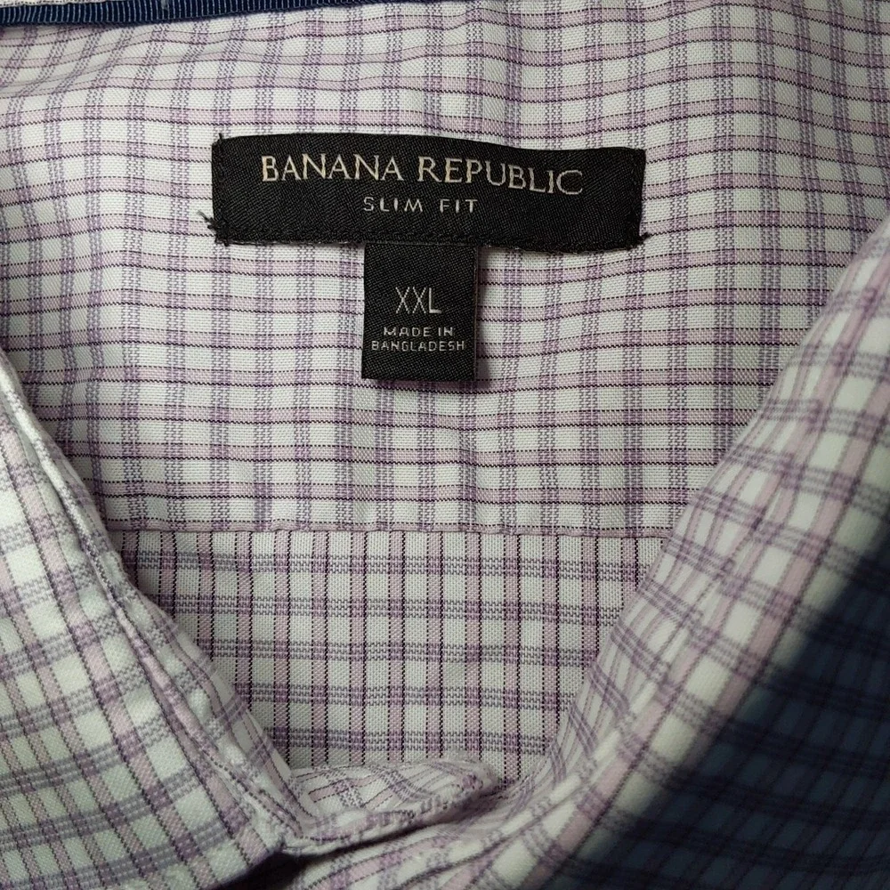 Banana Republic Shirt Men's 2XL Purple &‎ White  Check Long Sleeve Button Down